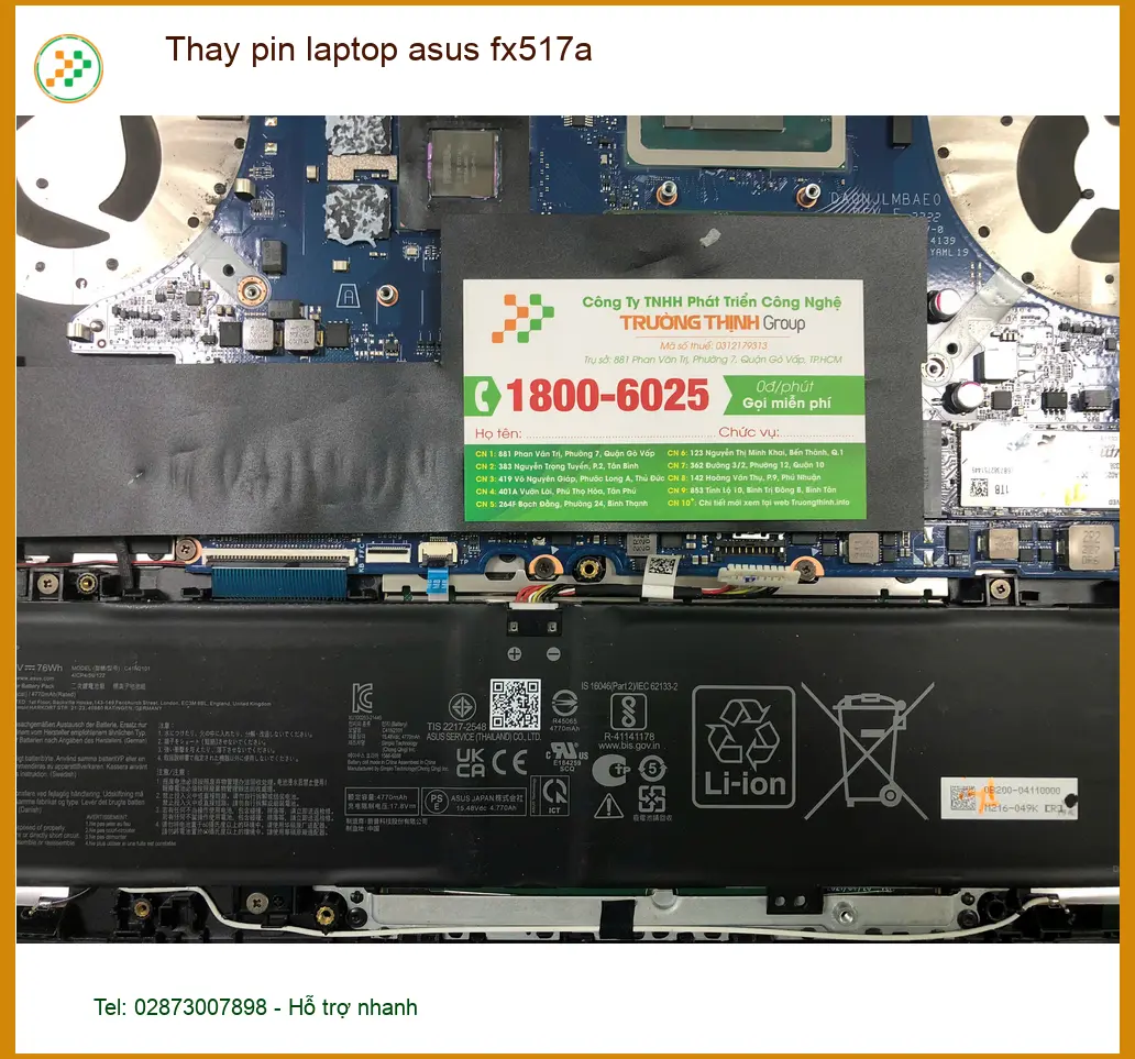 Anh Minh tìm chỗ thay pin laptop Asus FX517A Quận Bình Tân lấy liền ảnh thực tế 1
