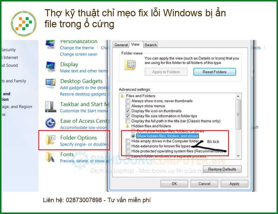 Windows Thợ kỹ thuật chỉ mẹo fix lỗi bị ẩn file trong ổ cứng - Fix nhanh