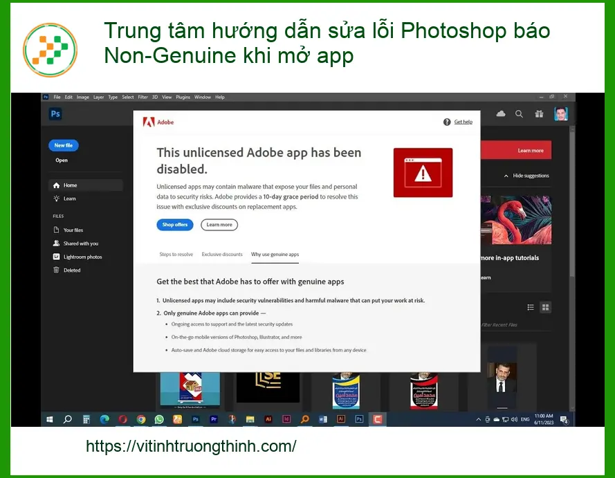 Lỗi Photoshop báo Non-Genuine khi mở app - Trung tâm hỗ trợ gần đây