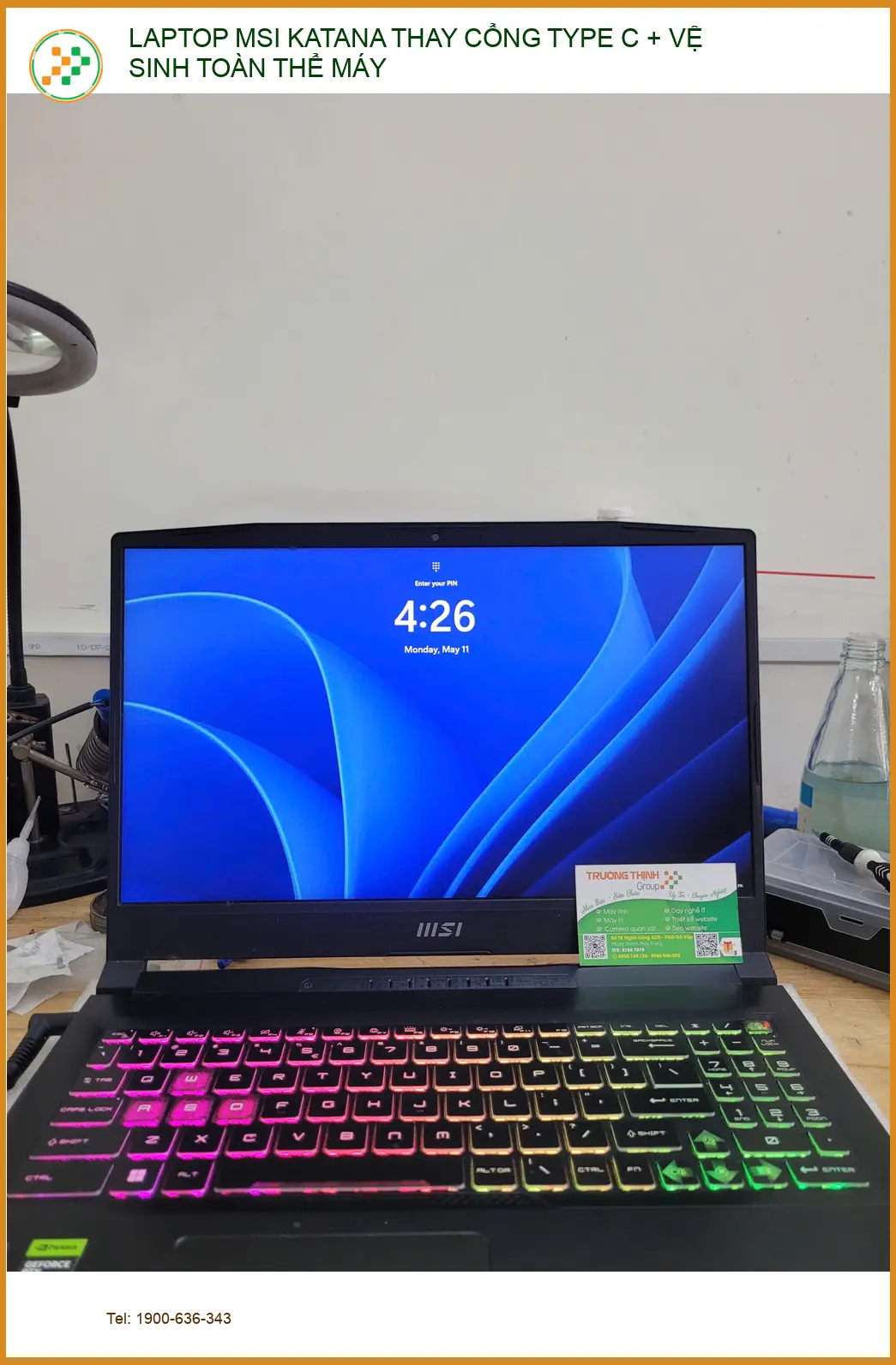 Anh Quang Quận Phú Nhuận: Thay cổng Type C + vệ sinh LAPTOP MSI Katana