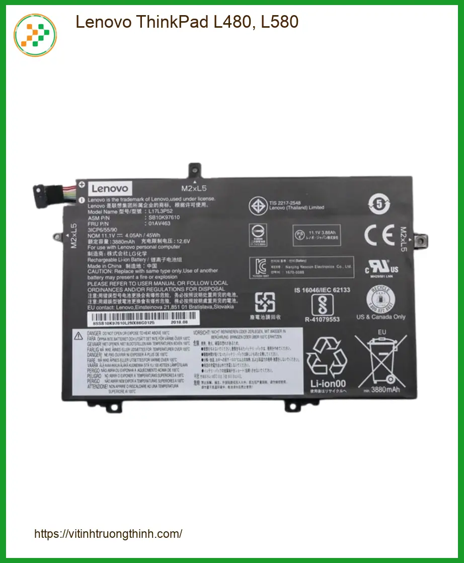 Pin Laptop LENOVO ThinkPad L480, L580 - Thay Nhanh TPHCM | Giá Rẻ Lấy Ngay