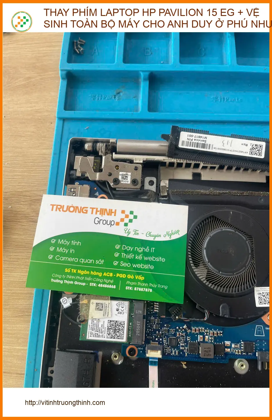 Thay phím laptop HP 15 EG và vệ sinh máy cho Anh Long tại Phú Nhuận.