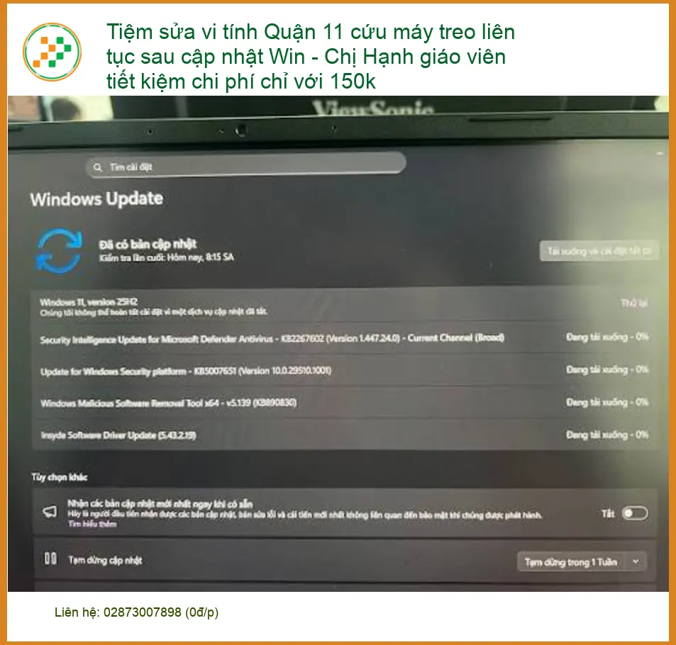 Sửa máy tính Quận 11 treo sau cập nhật Win - Địa chỉ trung tâm hỗ trợ gần đây