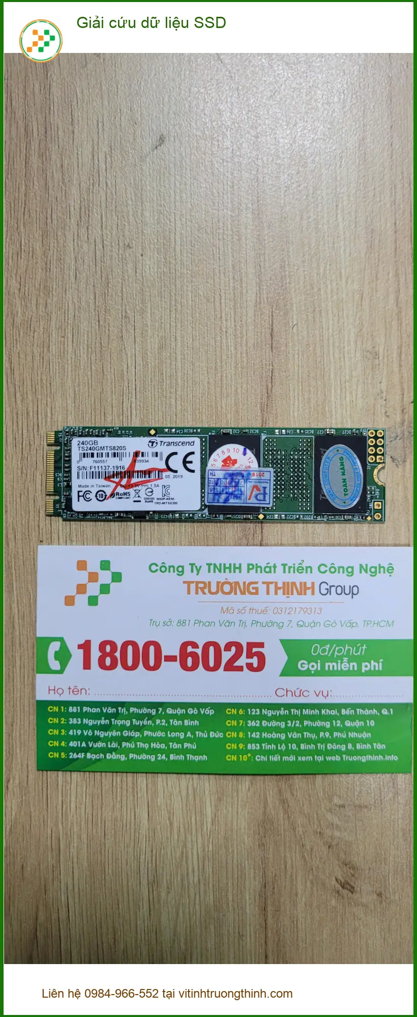Anh Đức cần cứu dữ liệu SSD – Dịch vụ Giải cứu Quận Bình Tân