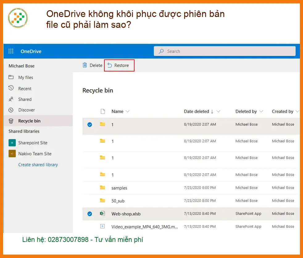 Văn phòng OneDrive không khôi phục được file cũ – Trung tâm hỗ trợ TPHCM